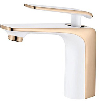 Смеситель L1074WR для умывальника с гайкой, шаровый белый+розовое золото(латунь) LEDEME